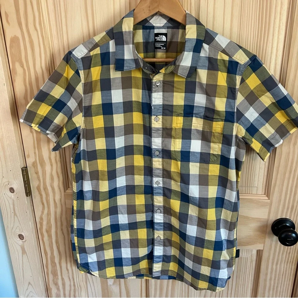The North Face Blue Yellow Plaid Shirt. Size Medium.